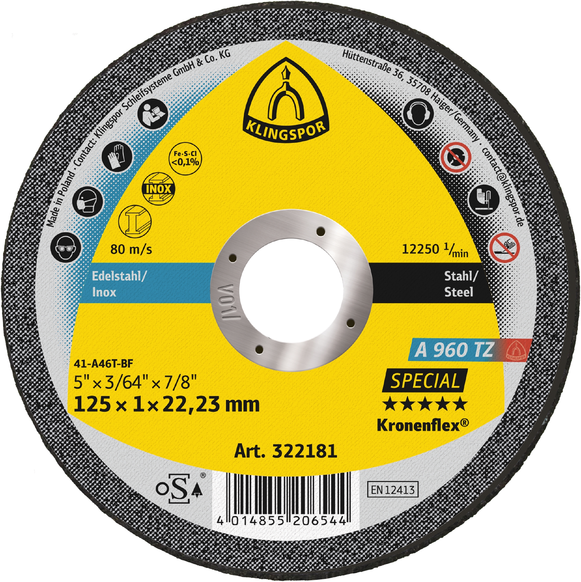 DISQUE KT/SPECIAL/A960TZ/S/GER 125X1X22,23